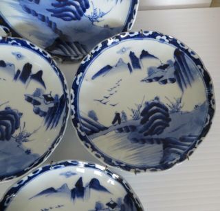 Four Antique Blue and White Chinese Scenic Plates Signed with Blue Mark 4