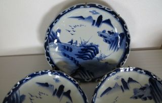 Four Antique Blue and White Chinese Scenic Plates Signed with Blue Mark 5