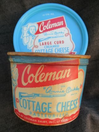 VINTAGE 1950s ANNIE OAKLEY COTTAGE CHEESE CARTON COLEMAN DAIRY LITTLE ROCK,  AR. 2