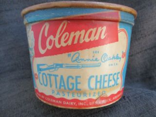 VINTAGE 1950s ANNIE OAKLEY COTTAGE CHEESE CARTON COLEMAN DAIRY LITTLE ROCK,  AR. 3