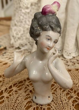 Rare Arms Away Antique Sewing Half Doll China Pin Cushion Art Deco Era