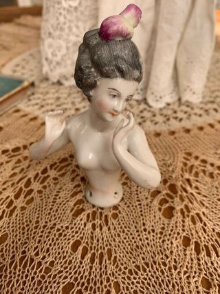 RARE Arms Away Antique Sewing Half Doll China Pin Cushion Art Deco Era 2