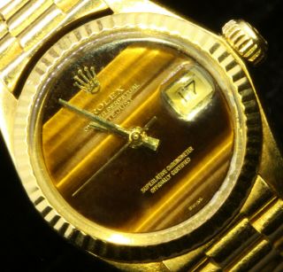 Rolex Ladies 18k Yellow Gold Datejust Oyster Factory Tiger Eye Dial 18k Gold
