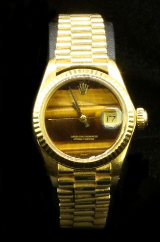Rolex Ladies 18K Yellow Gold Datejust Oyster Factory Tiger Eye Dial 18K Gold 3