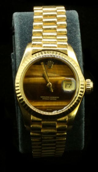 Rolex Ladies 18K Yellow Gold Datejust Oyster Factory Tiger Eye Dial 18K Gold 4