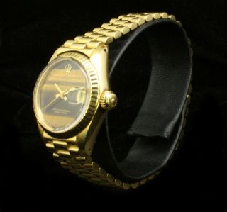 Rolex Ladies 18K Yellow Gold Datejust Oyster Factory Tiger Eye Dial 18K Gold 5