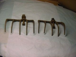 2 Antique Cast Iron Garden Cultivator Parts Marked R - 14 - - 5 Tines Each