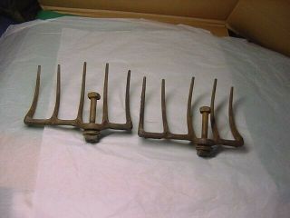 2 antique cast iron garden cultivator parts marked R - 14 - - 5 TINES EACH 4