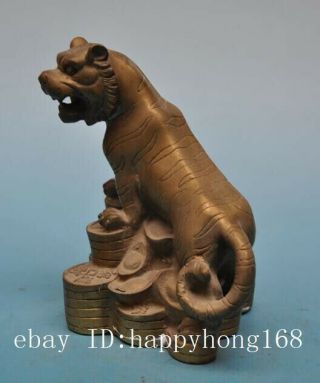 chinese old copper hand - carved coin Wealth tiger statue /qianlong mark e02 3