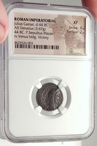 JULIUS CAESAR Lifetime Portrait 44BC Rome Ancient Silver Roman Coin NGC i69563 3