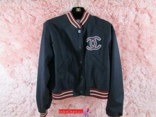 Rare Vintage Chanel Wool Varsity Stadium Sport Line Cc Jacket/ Size 42