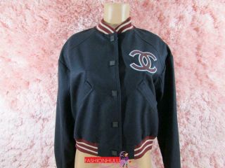 RARE Vintage CHANEL Wool Varsity Stadium Sport Line CC Jacket/ SIZE 42 3