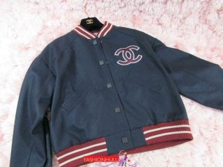 RARE Vintage CHANEL Wool Varsity Stadium Sport Line CC Jacket/ SIZE 42 6