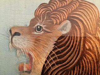 Vintage Antique CHINESE EMBROIDERY ART silk ROARING LION Calligraphy 6