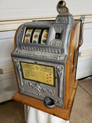 Antique Mills Owl Operators Bell 25 Cent Slot Machine Vintage Quarter