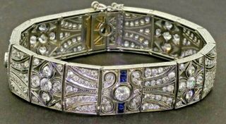Antique Silver/platinum 11.  28ctw Diamond/sapphire Link Bracelet W/4 X.  33ct Ctrs