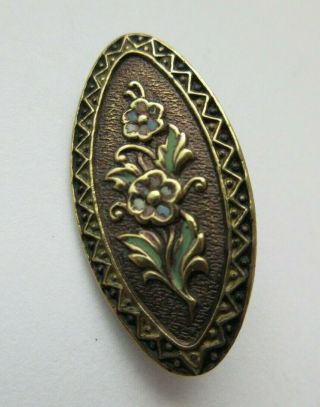 Large Antique Vtg Metal Picture Button Flowers W/ Enamel 1 - 3/8 " (n)