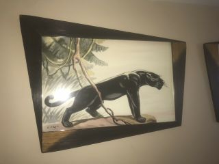 RARE Set Carlo of Hollywood Watercolor Paintings Panthers in Retro Angled Frames 10