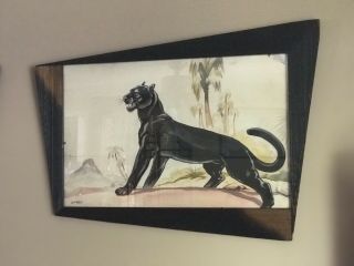 RARE Set Carlo of Hollywood Watercolor Paintings Panthers in Retro Angled Frames 5