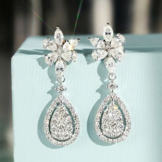 2.  8ct 100 Natural Diamond 14k White Gold Water Drop Luxurious Earrings E11