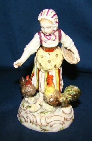 Vintage Hochst Porcelain Figurine Girl Feeding Chickens