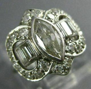 Antique Wide.  80ct Diamond Platinum 3d Marquise Round & Baguette Infinity Ring