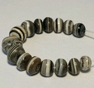 15 Ancient Rare Indo - Tibetan Banded King Solomon Agate Beads