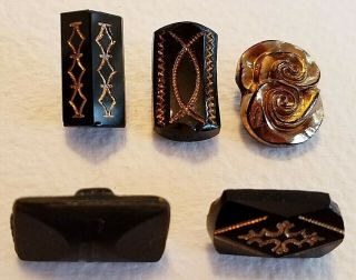 Victorian Black Glass And Gold Rectangular Buttons Set Of Five 1880 To 1900