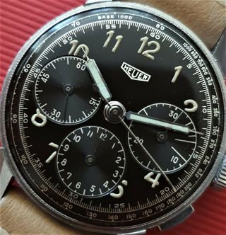 Vintage black gilt Heuer chronograph Cal.  Valjoux 72 from 40 ' s 10