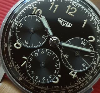 Vintage black gilt Heuer chronograph Cal.  Valjoux 72 from 40 ' s 11