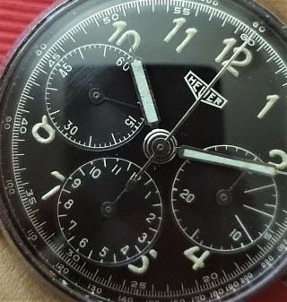 Vintage black gilt Heuer chronograph Cal.  Valjoux 72 from 40 ' s 2