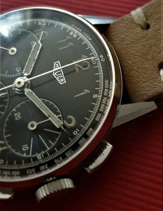 Vintage black gilt Heuer chronograph Cal.  Valjoux 72 from 40 ' s 6