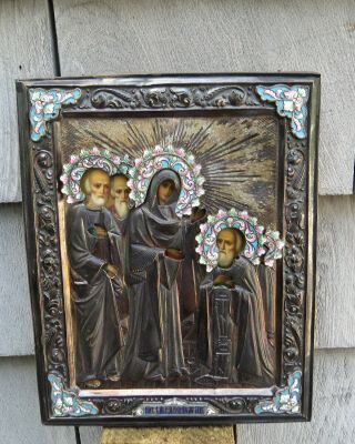 Quality antique Russian Silver Enamel Icon Hall marked 84 2