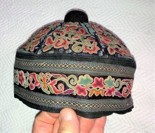 19thc Antique Chinese Embroidered Cap Hat Qing Embroidery