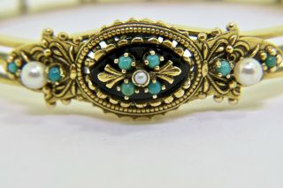 14k Gold,  Black Onyx,  Pearl And Turquoise Bangle