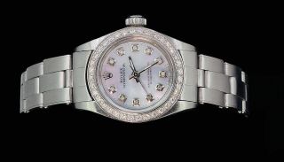 Rolex Ladies Oyster Perpetual Stainless Steel Diamond Bezel Dial Watch 3