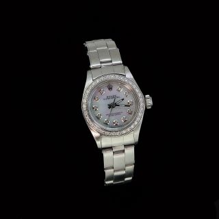 Rolex Ladies Oyster Perpetual Stainless Steel Diamond Bezel Dial Watch 5