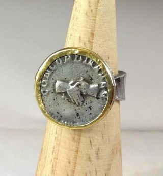 Ancient Roman Coin Ring - Peace Handshake 2