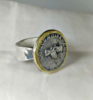 Ancient Roman Coin Ring - Peace Handshake 5