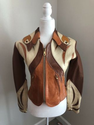 Vintage Rare East West Leather Parrot Jacket Xs - S In
