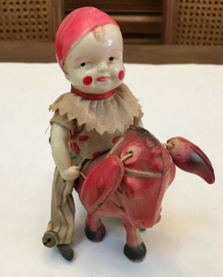 Vintage Celluloid Wind Up Boy On His Donkey