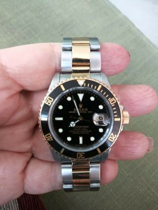 Rolex Submariner 18K Yellow Gold & Stainless Steel Watch Black Date Sub 16803 11