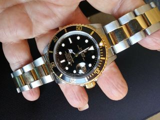 Rolex Submariner 18K Yellow Gold & Stainless Steel Watch Black Date Sub 16803 3