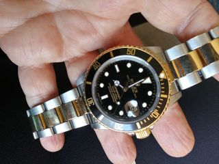 Rolex Submariner 18K Yellow Gold & Stainless Steel Watch Black Date Sub 16803 4