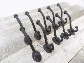 10 Cast Iron Black School Style Coat Hooks Hat Hook Rack Hall Tree Acorn Hook 2