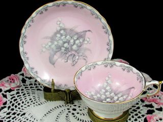 PARAGON TO THE BRIDE BELLS LILY OF THE VALLEY PINK TEA CUP AND SAUCER 2