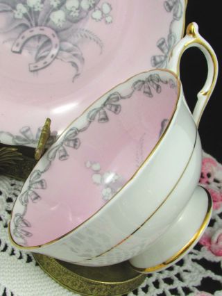 PARAGON TO THE BRIDE BELLS LILY OF THE VALLEY PINK TEA CUP AND SAUCER 3