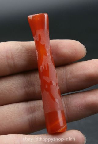 70mm Chinese Natural Red Agate Hand Carved Zodiac Dragon Cigarette Holder Filter