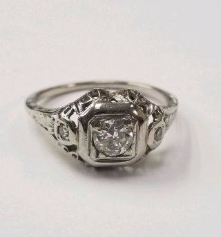 Antique Vintage Filigree Diamond Ring Aprox.  50 G - H Si1 18k Platinum Gia Nr