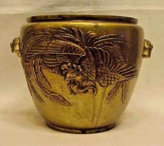 Fine Oriental Japanese Bronze / Brass Planter Vase Vessel - Raised Pheasant Bird